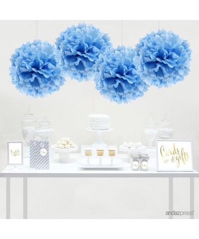 Large Tissue Paper Pom Poms Hanging Decorations- Baby Blue- 14-inch- 4-Pack- Boy's 1st Birthday Baby Shower Baptism Colored P...