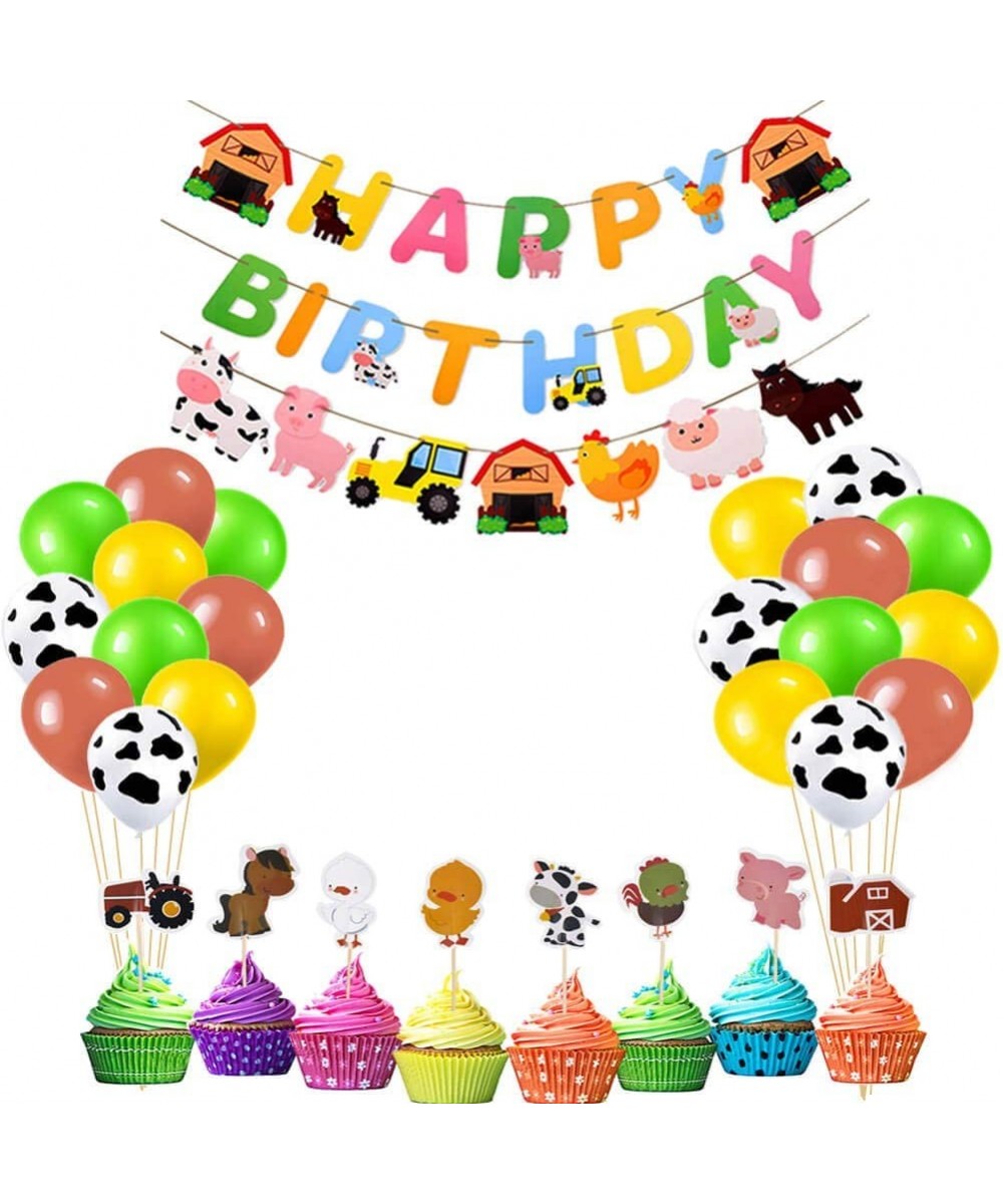 Farm Animal Party Decorations- Farm Birthday Banner- Assorted Colors Latex Balloons- Cow Farmhouse Barnyard Farm Theme Party ...
