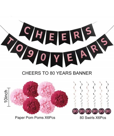 90th Birthday Party Decorations for Women - Glitter Cheers to 90 Years Banner- 6Pcs Poms- 6Pcs 90 Hanging Swirls - Rose Gold ...