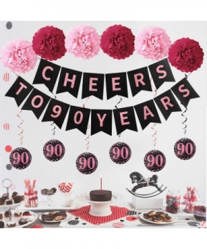 90th Birthday Party Decorations for Women - Glitter Cheers to 90 Years Banner- 6Pcs Poms- 6Pcs 90 Hanging Swirls - Rose Gold ...
