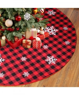 Buffalo Plaid Christmas Tree Skirt- 48 Inch Red and Black Buffalo Check Tree Skirt with White Snowflake Printed- Double Layer...