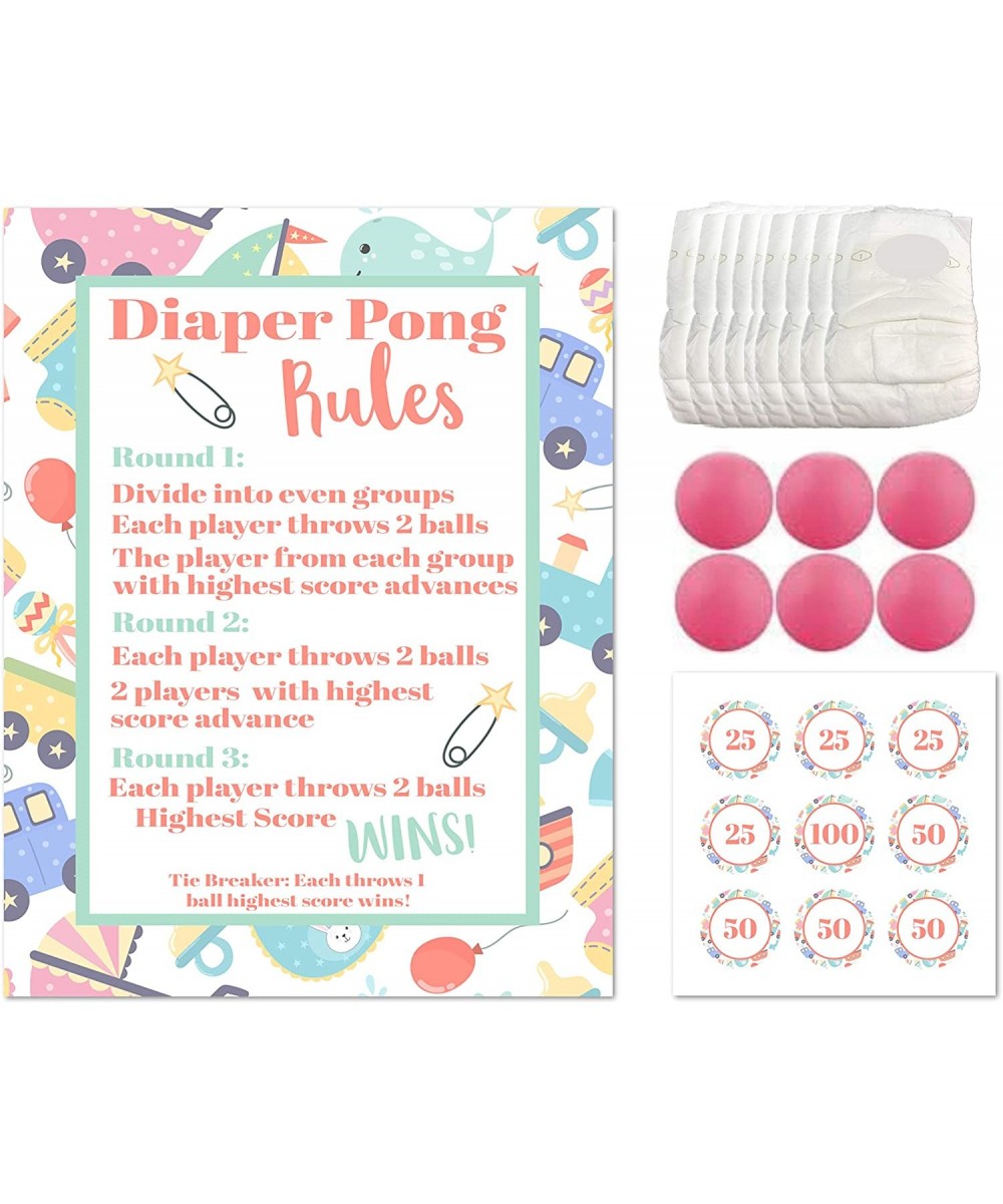 Baby Shower Games for Girls Baby Shower Pong Diaper Pong with Pink Colored Ping Pong Balls Instruction Sheet Pink Ping Pong B...