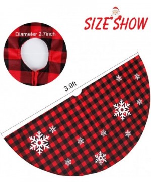 Buffalo Plaid Christmas Tree Skirt- 48 Inch Red and Black Buffalo Check Tree Skirt with White Snowflake Printed- Double Layer...