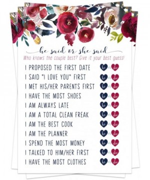 Navy Floral Bridal Shower Games (25 Pack) He Said She Said Cards - Bride or Groom Said It - Guess Who Knows Couple Best Guess...