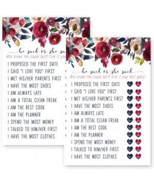 Navy Floral Bridal Shower Games (25 Pack) He Said She Said Cards - Bride or Groom Said It - Guess Who Knows Couple Best Guess...