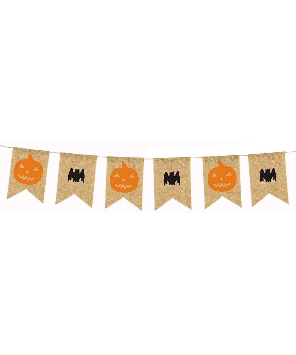 Halloween Burlap Banners- Pumpkin Head and bat Bunting Indoor Outdoor Bedroom-Fireplace-Garden Halloween Party Decorations Bl...