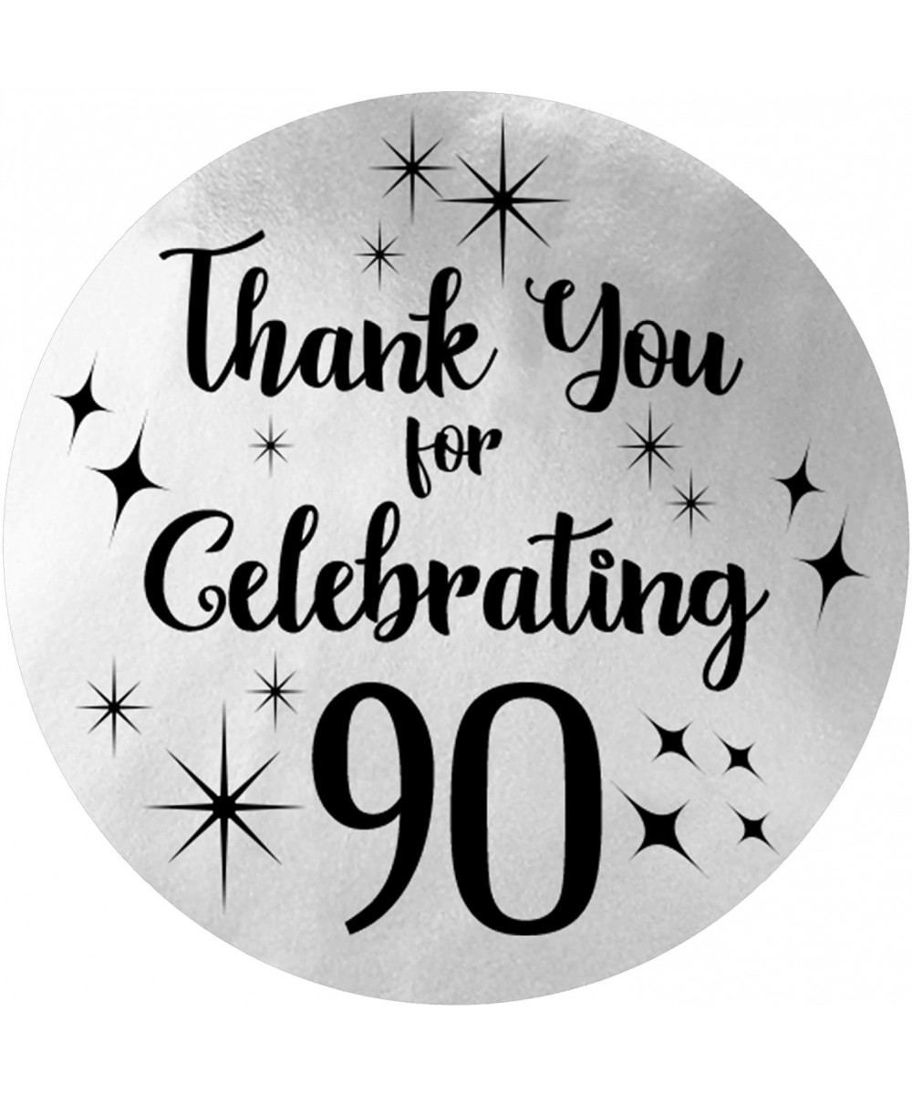 Silver 90th Birthday Thank You Stickers - 1.75 in - 40 Labels - CA18YAGLIZA $7.88 Favors