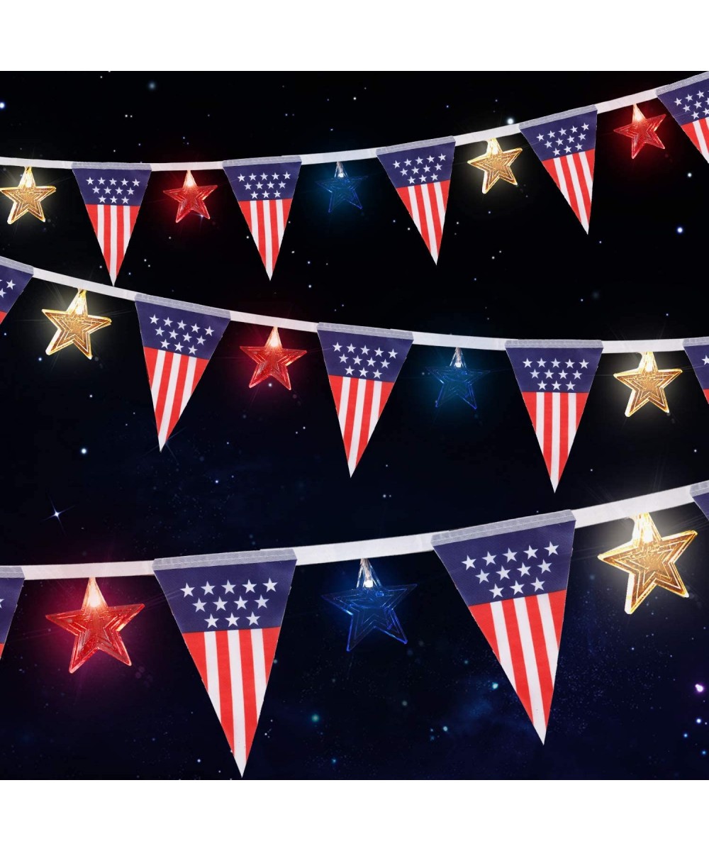 Independence Day Decoration Red Blue White Star Lights- 13.5 ft 12 LED Patriotic Lights and American Flag Banner 13.5 ft 12 F...