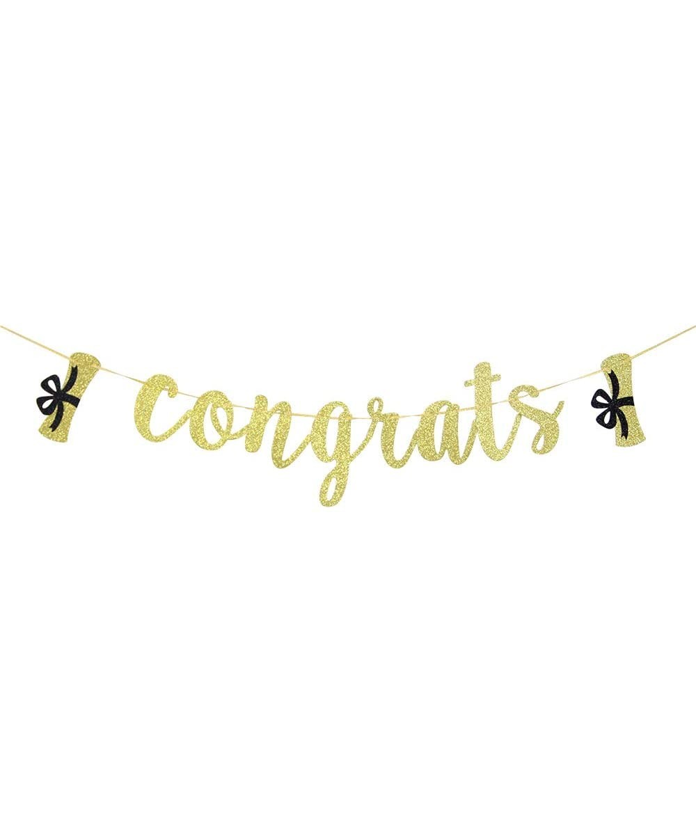 Gold Glitter Congrats Banner Graduation Banner Graduation Party Supplies - C918AZH4ZN0 $5.18 Banners & Garlands