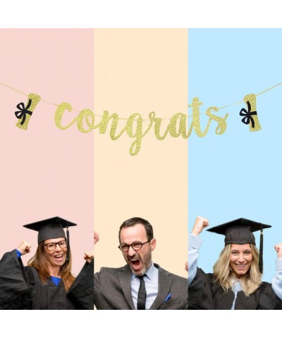 Gold Glitter Congrats Banner Graduation Banner Graduation Party Supplies - C918AZH4ZN0 $5.18 Banners & Garlands