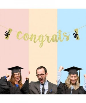 Gold Glitter Congrats Banner Graduation Banner Graduation Party Supplies - C918AZH4ZN0 $5.18 Banners & Garlands