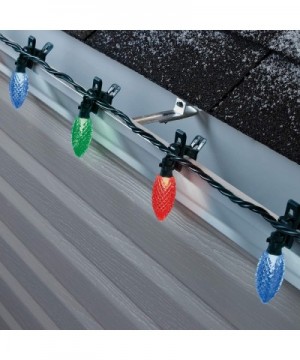 C9 LED Quick Clip Christmas Lights - Built-in Clip-On String Lights - 24 Red- Blue- Green Bulbs - 16 Foot Strand - Red- Green...