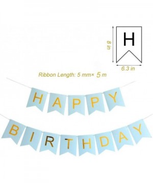 Light Blue HAPPY BIRTHDAY Banner with 5 pcs Gold Confetti Balloons - Blue&gold - CL18I3WDGSQ $6.15 Banners & Garlands