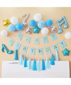 Light Blue HAPPY BIRTHDAY Banner with 5 pcs Gold Confetti Balloons - Blue&gold - CL18I3WDGSQ $6.15 Banners & Garlands