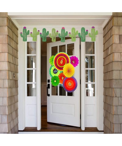 Supla Fiesta Party Decorations Cactus Banner Garland Backgound String Hanging Paper Fans Mexican Fiesta Garland for Bachelore...