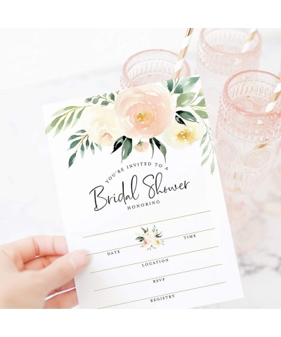 Bridal Shower Invitations with Envelopes- 25 Cards + 25 Envelopes- 5x7 Blank Fill-in Invites in Coral Greenery Watercolor Flo...