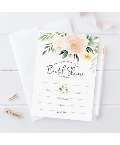 Bridal Shower Invitations with Envelopes- 25 Cards + 25 Envelopes- 5x7 Blank Fill-in Invites in Coral Greenery Watercolor Flo...