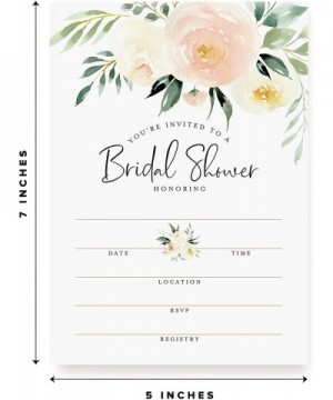 Bridal Shower Invitations with Envelopes- 25 Cards + 25 Envelopes- 5x7 Blank Fill-in Invites in Coral Greenery Watercolor Flo...