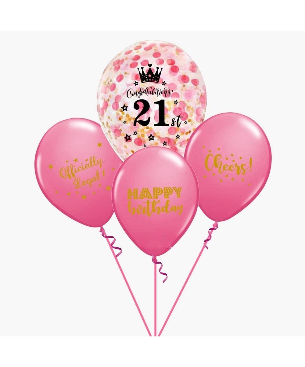21st Birthday Decorations Pink Set 18 Inch Gold Confetti Balloons & 12" Inches 21 Number Balloons 21st Bday Decorations 21st ...