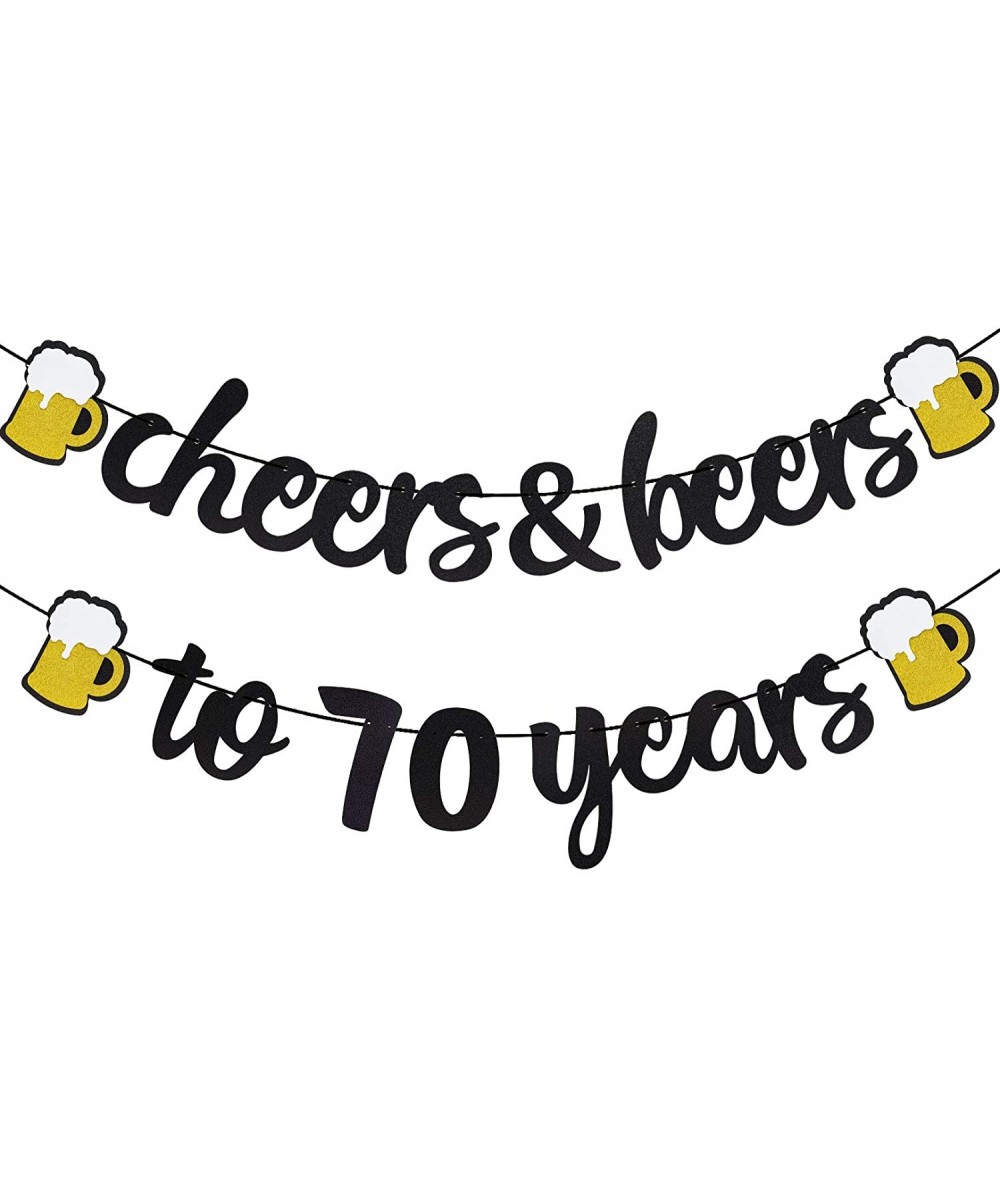 70th Birthday Decorations Cheers and Beers to 70 Years Banner Black Glitter Happy Birthday Wedding Anniversary Party Supplies...