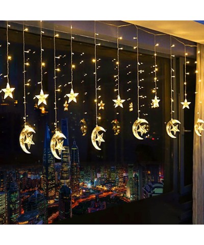 138 LED Star Curtain Lights- Window Curtain String Light Moon Star Fairy String Lights for Wedding Party Home Garden Bedroom ...