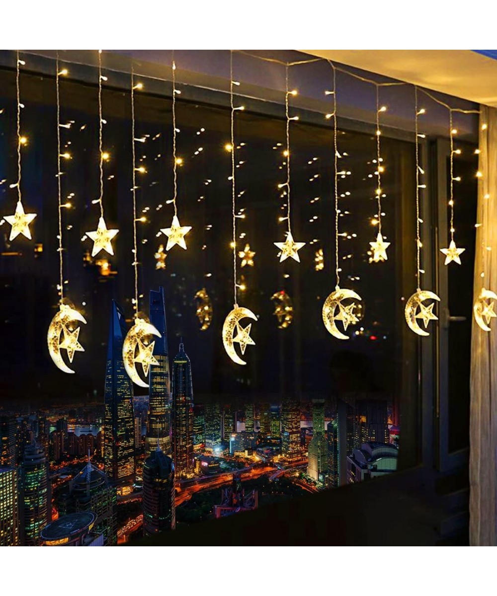 138 LED Star Curtain Lights- Window Curtain String Light Moon Star Fairy String Lights for Wedding Party Home Garden Bedroom ...