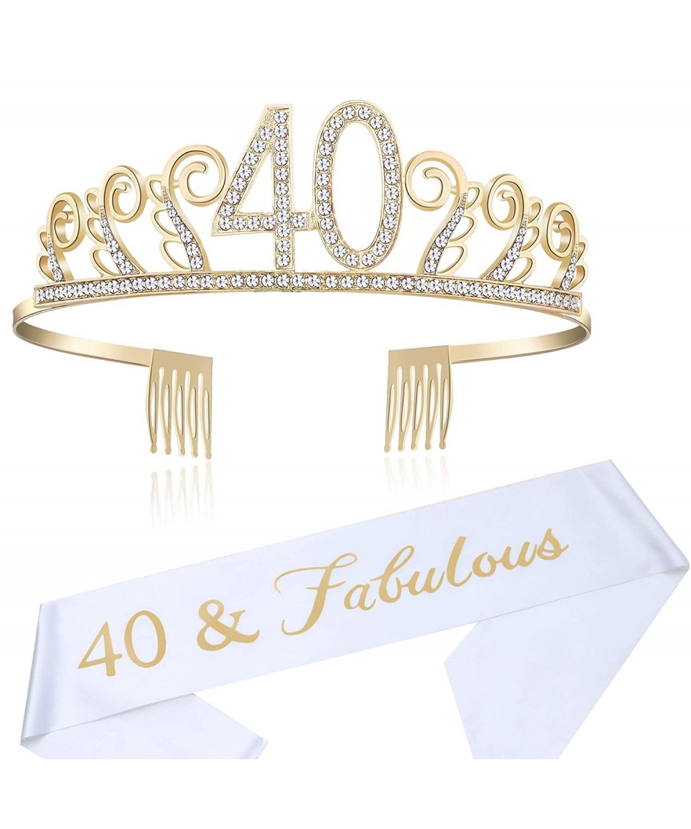 40th Birthday Tiara and Sash Crystal Happy Birthday Crown and Satin 40 & Fabulous Sash 40th Birthday Party Supplies Rhineston...