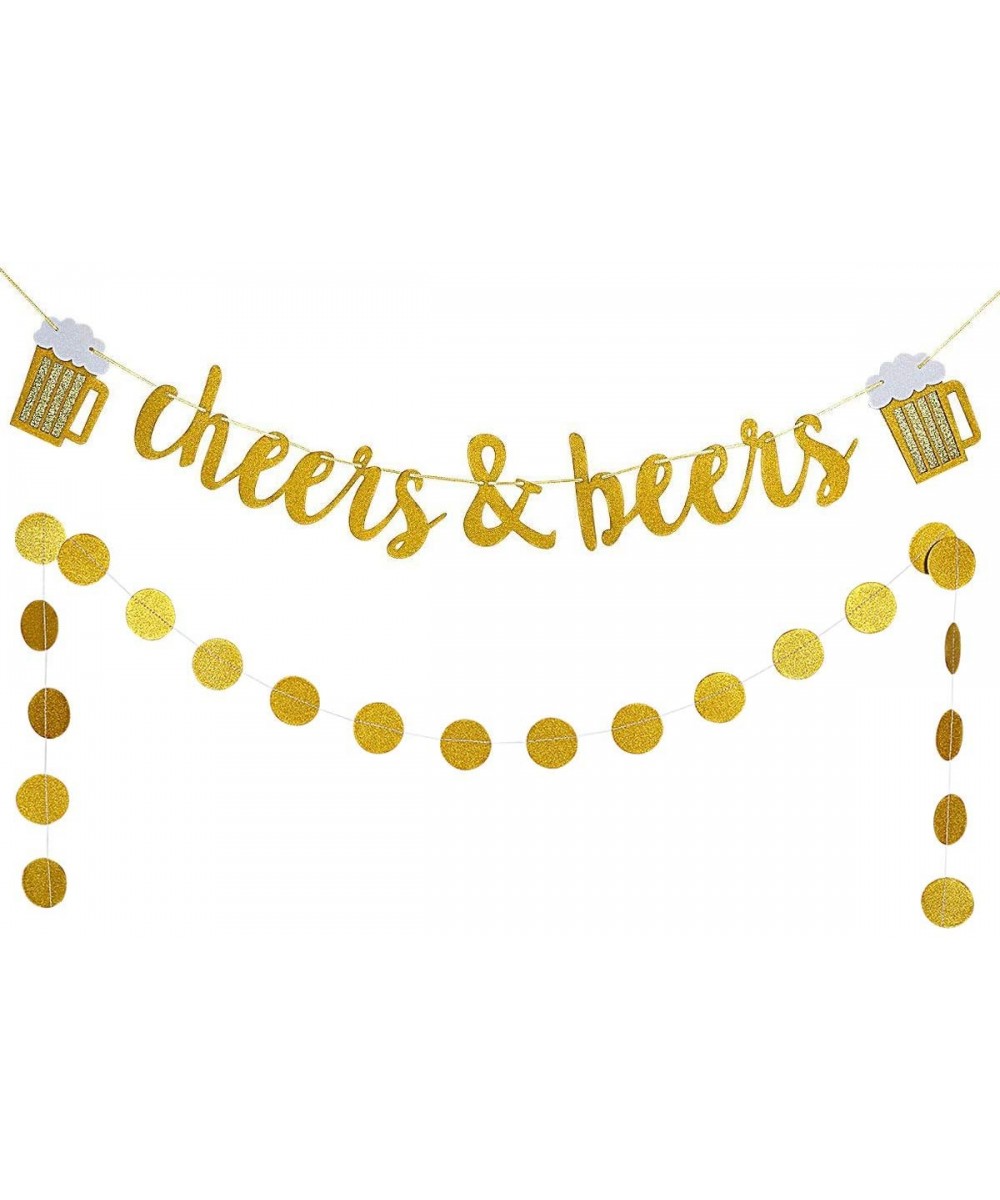 Gold Glittery Cheers & Beers Banner and Gold Glittery Circle Dots Garland (25Pcs Circle Dots)-Bachelorette Baby Shower Gradua...