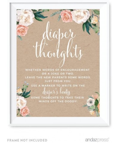 Peach Kraft Brown Rustic Floral Garden Party Baby Shower Collection- Diaper Thoughts Party Sign- 8.5x11-inch- 1-Pack- Games A...