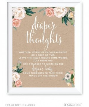 Peach Kraft Brown Rustic Floral Garden Party Baby Shower Collection- Diaper Thoughts Party Sign- 8.5x11-inch- 1-Pack- Games A...