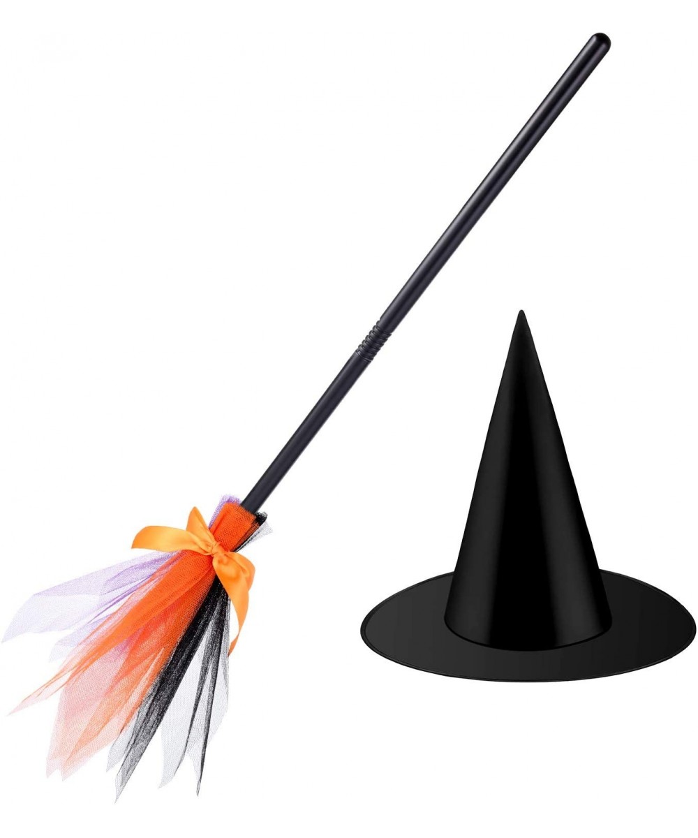 Halloween Witch Costume Accessories Set Includes Broom Witch Broomstick Realistic Wizard Flying Felt Broom Witch and Black Wi...