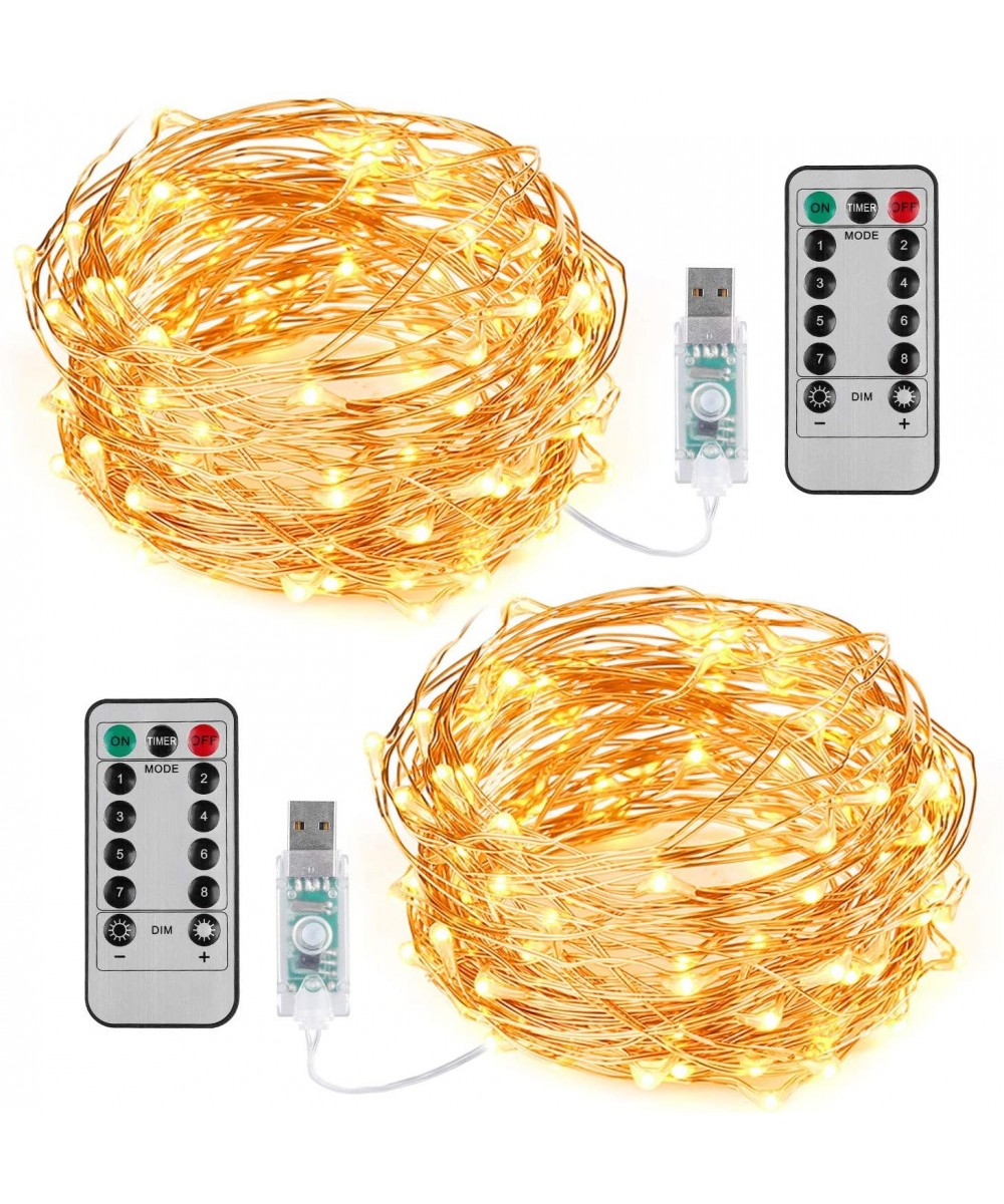 2 Pack 33ft 100 LED Copper Wire String Lights Fairy String Lights 8 Modes LED String Lights USB Powered with Remote Control f...