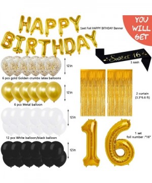WAOO Sweet 16 Birthday Decorations- Black and Gold Party Supplies- 16th Birthday Party Supplies Including Foil Curtains- Foil...