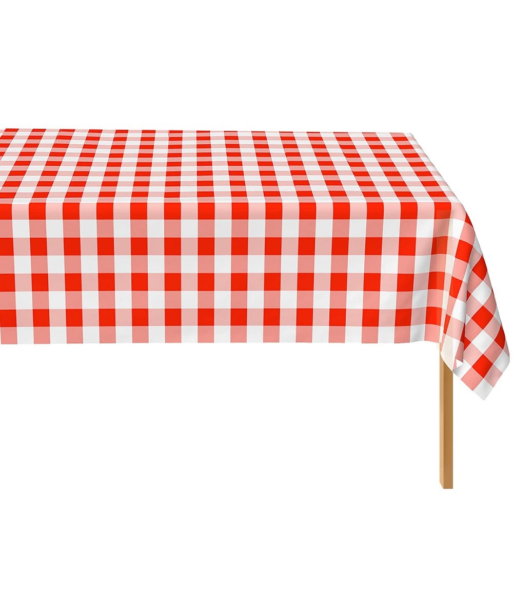 Red Gingham Checkered 6 Pack Standard Disposable Plastic Party Picnic Tablecloth 54 Inch. x 108 Inch. Rectangle Table Cover -...