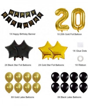 20th Birthday Party Decorations Kit - Happy Birthday Balloon Banner- Number "20" Balloon Mylar Foil- Black Gold Latex Ballon-...