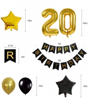 20th Birthday Party Decorations Kit - Happy Birthday Balloon Banner- Number "20" Balloon Mylar Foil- Black Gold Latex Ballon-...