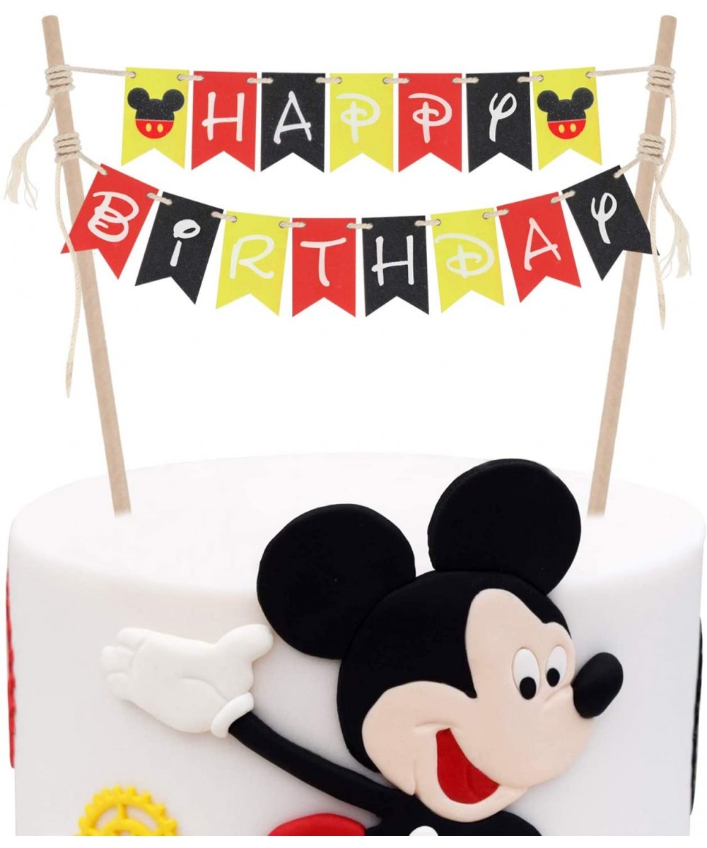 Mickey Mouse Happy Birthday Cake Bunting Banner Topper Black Red Yellow - Perfect for Boy Baby Shower Kids Birthday Party Dec...