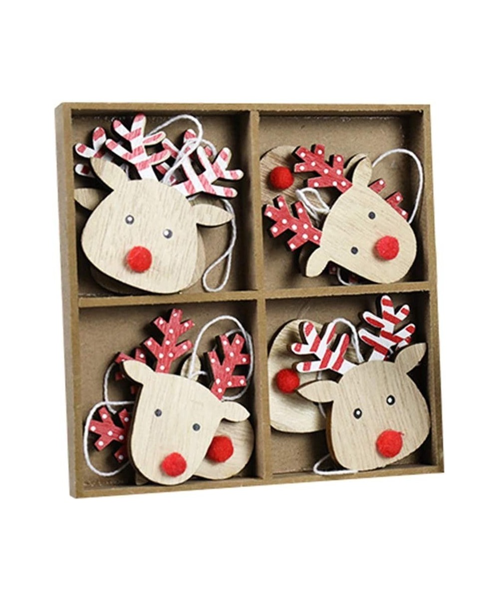 Christmas Tree Ornaments Decorations- 8PC Cute Patterns Wooden Christmas Tree Hanging Ornament Pendants Gift Christmas Decor ...
