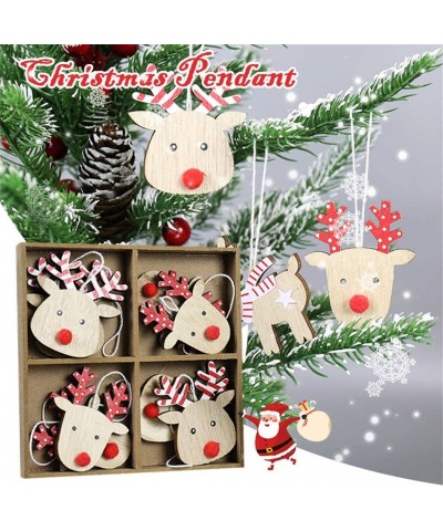 Christmas Tree Ornaments Decorations- 8PC Cute Patterns Wooden Christmas Tree Hanging Ornament Pendants Gift Christmas Decor ...