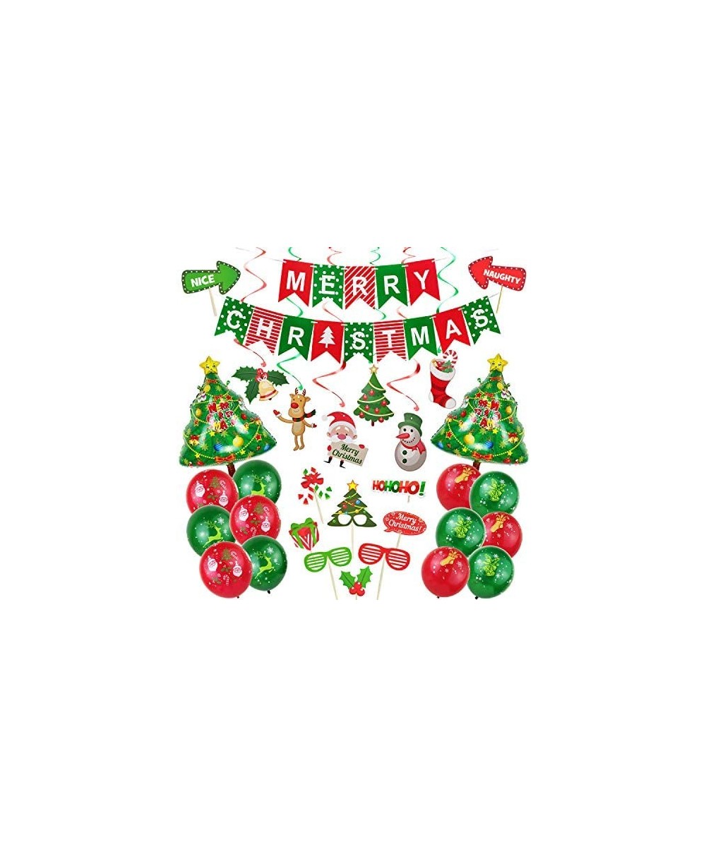 48 pcs Christmas Decorations Kit Merry Christmas Banner Christmas Tree Foil Balloon Christmas Photo Booth Props Christmas Swr...