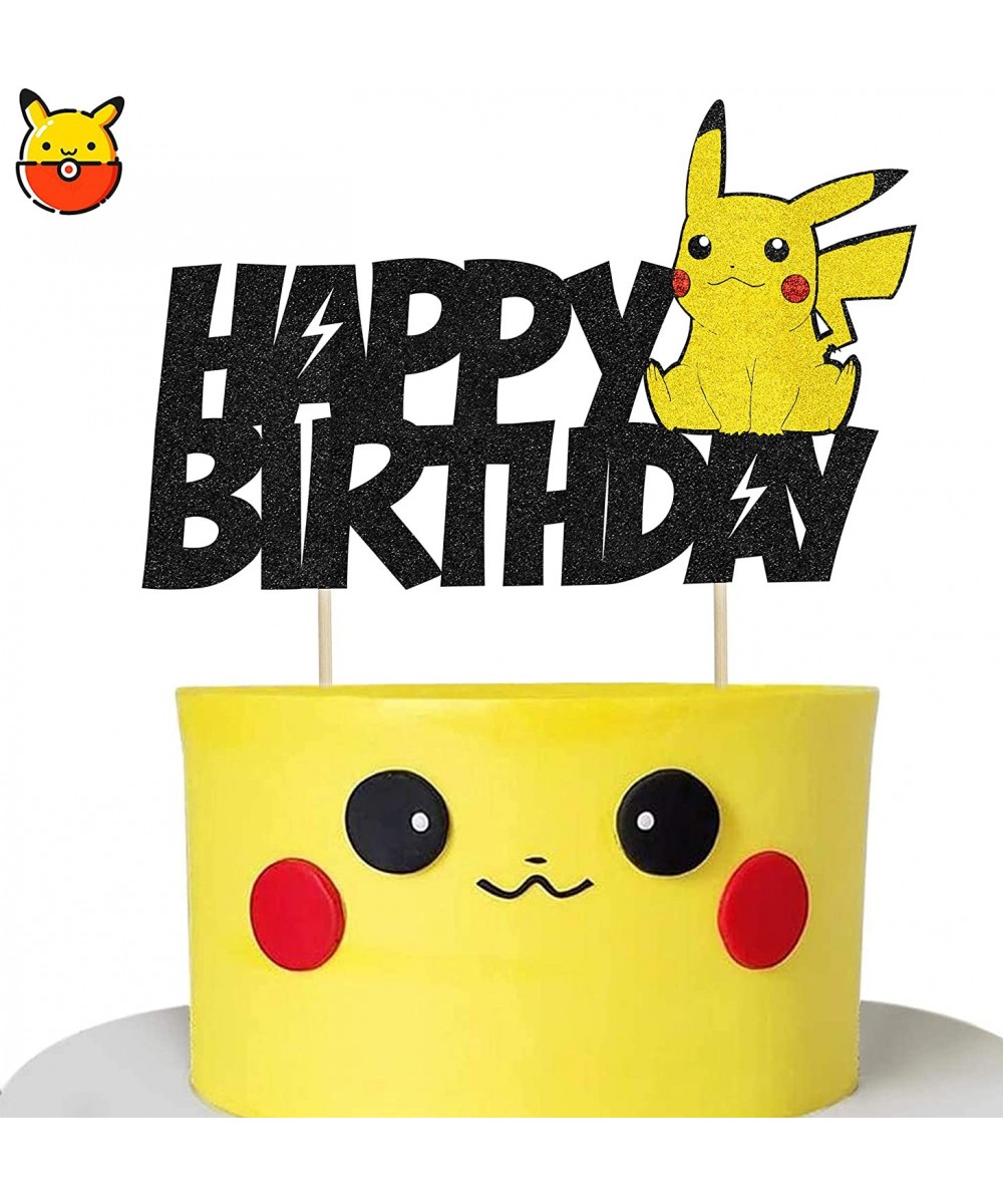 Inspiration Adorable Black & Gold Glitter Pikachu Happy Birthday Cake Topper Pokemon Go Theme Party Cake Decorations Baby Sho...