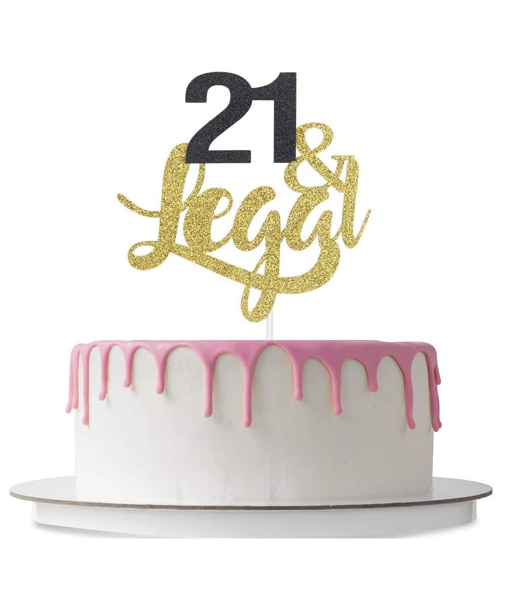 21 & Legal Cake Topper- Adults Party Supplies-After 21 Party Decorations-Double Color Gold and Black Glitter - CV18Z579WEN $7...