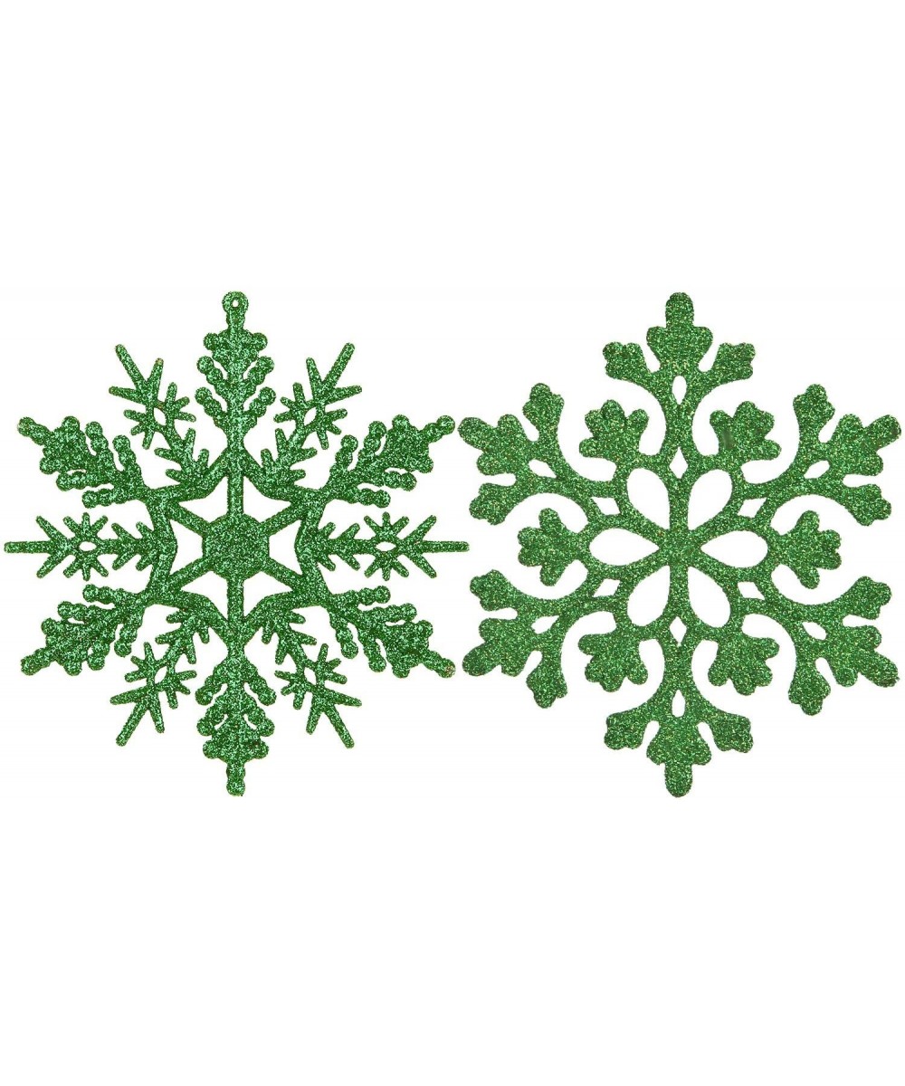 Plastic Christmas Glitter Snowflake Ornaments Christmas Tree Decorations- 4-inch- Set of 36- Green - Green - CW18QQAKCW7 $10....