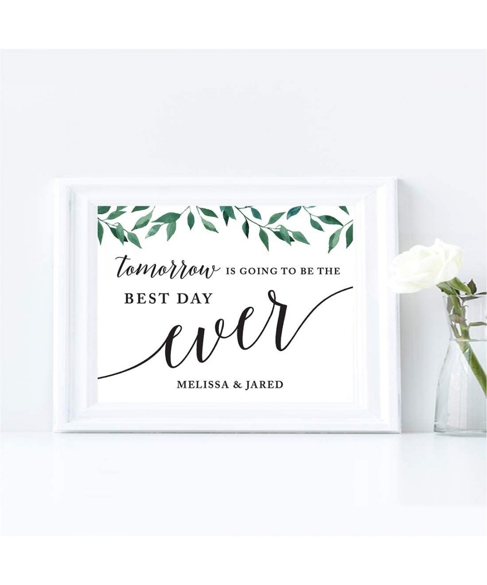 Personalized Wedding Party Signs- Natural Greenery Green Leaves- 8.5x11-inch- Tomorrow is Going to be The Best Day Ever Rehea...