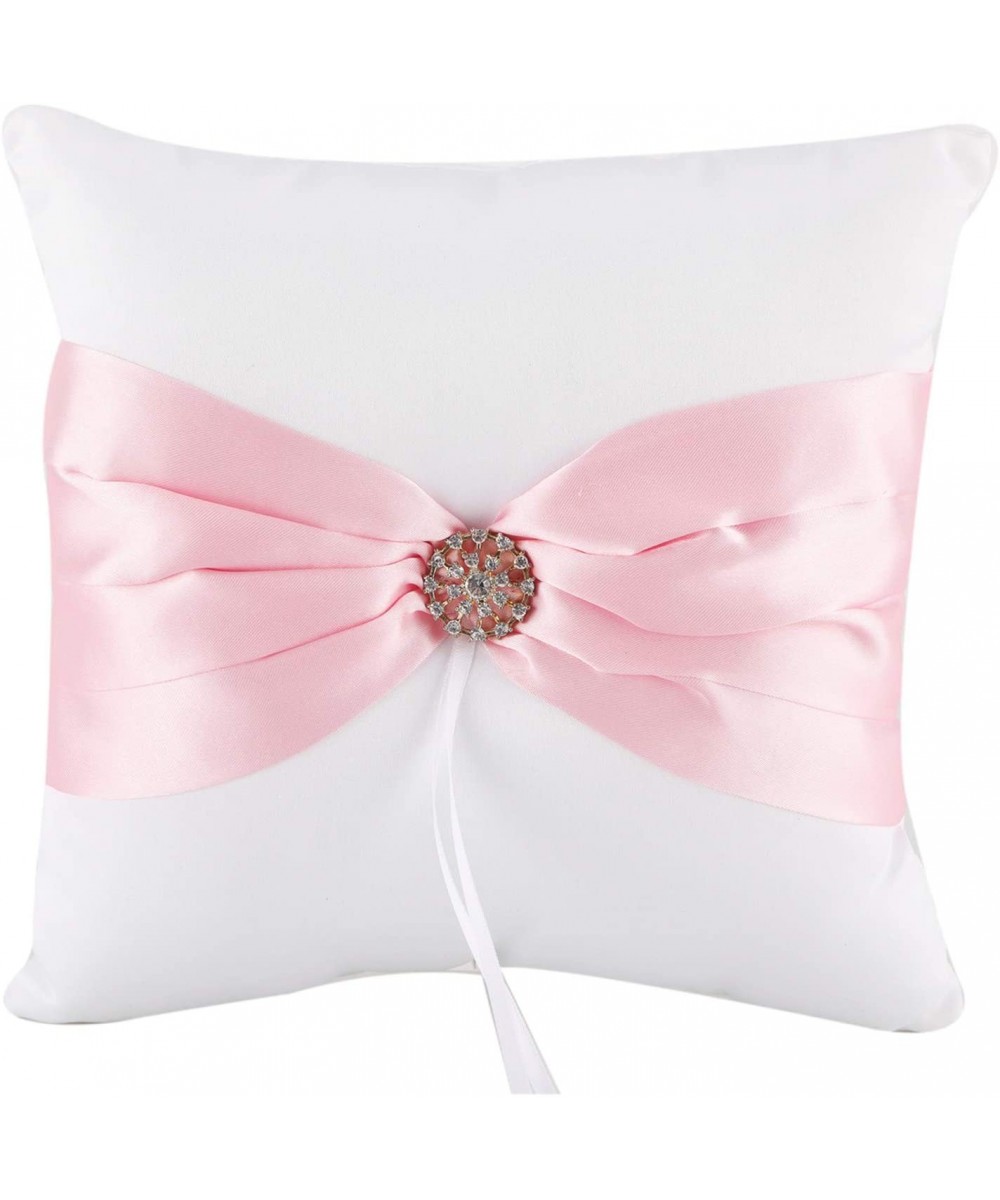7.8" Satin Artificial Diamond Decoration Wedding Ring Bearer Pillow (Pink) - Pink - CU18Z2CG89D $8.02 Ceremony Supplies