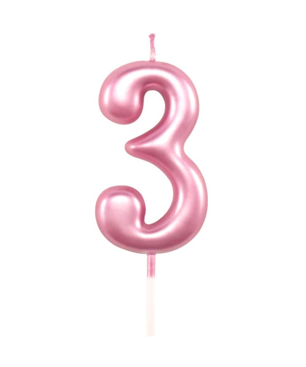 3rd Birthday Candle Three Years Pink Happy Birthday Number 3 Candles for Cake Topper Decoration for Party Kids Adults Numeral...