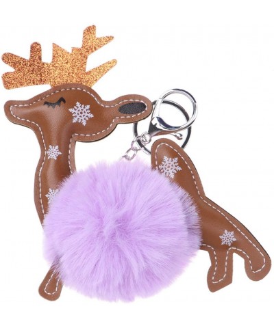 Christmas Fur Fluffy Pom Balls Keychain Reindeer Keychains Pendant Ornaments for for Holiday Party Favors Gift (Violet) - Vio...