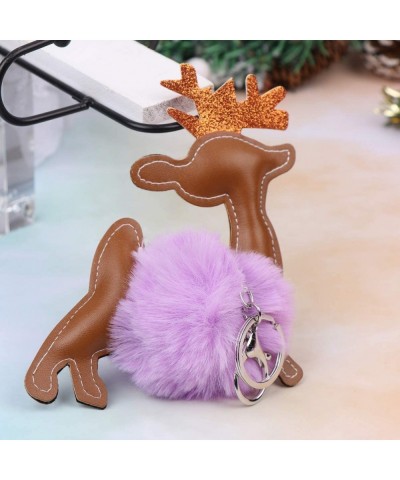 Christmas Fur Fluffy Pom Balls Keychain Reindeer Keychains Pendant Ornaments for for Holiday Party Favors Gift (Violet) - Vio...