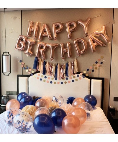 Birthday Party Decorations for Women Navy Rose Gold Champagne Peach Navy Peach Balloons HAPPY BIRTHDAY Balloon for Women's 30...