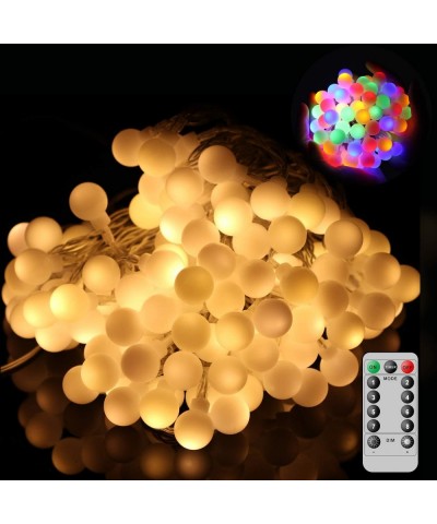 Globe String Lights with Remote Control- 34Ft 60 LED 8 Modes Warm White and Multi-Color Battery Operated Ball String Lights f...